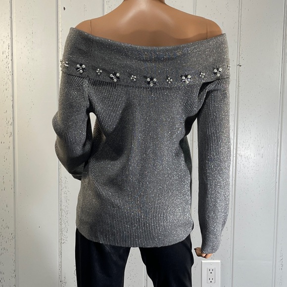 *Lauren Michelle Women’s Grey Off The Shoulder Sweater Sz L - Picture 11 of 13